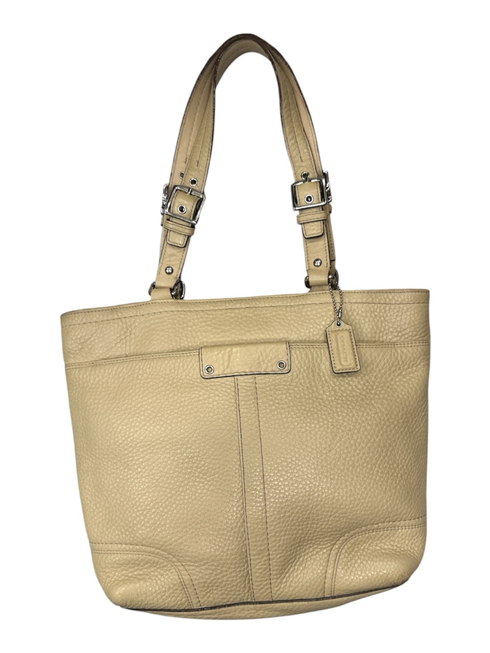 Coach Soft Pebbled Leather Tote Bag Cream Beige Shoulder Purse F13089